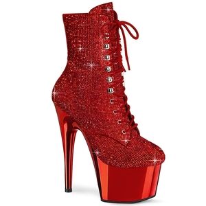 Pleaser Red Sparkle Heeled Boots